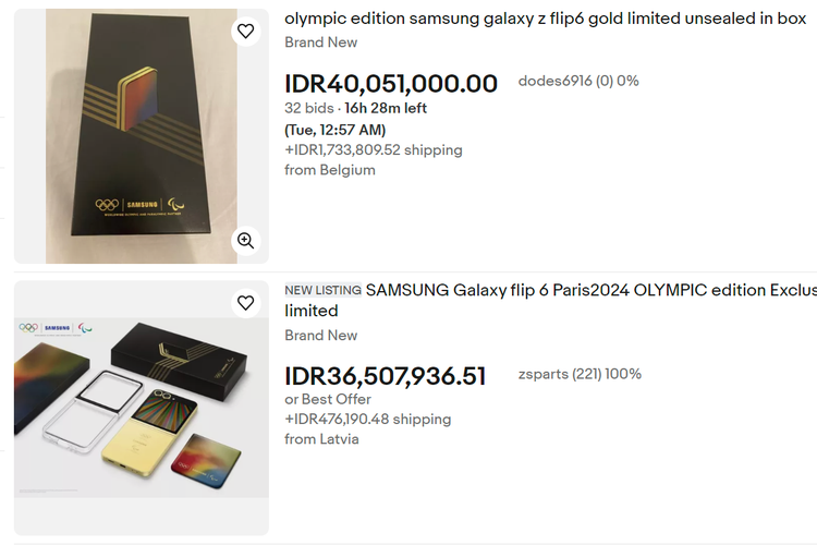 Ilustrasi laman penjualan Galaxy Z Flip 6 Olympic Edition di eBay.com.