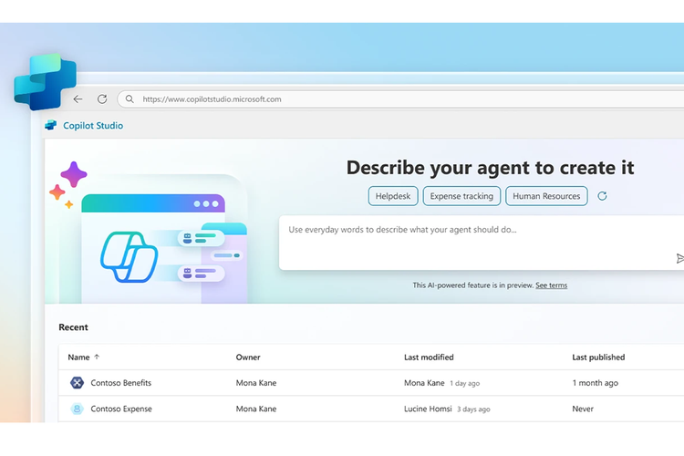 Tampilan Copilot Studio di mana perusahaan bisa membuat karyawan AI sesuai dengan kebutuhannya.