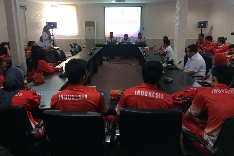 Suasana Pelepasan Tim Basket Pelajar Indonesia oleh Kemenpora di Jakarta, Kamis (6/9/2018).