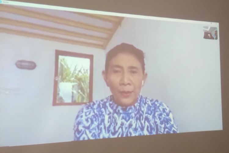 Menteri Kelautan dan Perikanan Susi Pudjiastuti dalam video converence di kantor KKP, Jakarta, Jumat (3/8/2018).