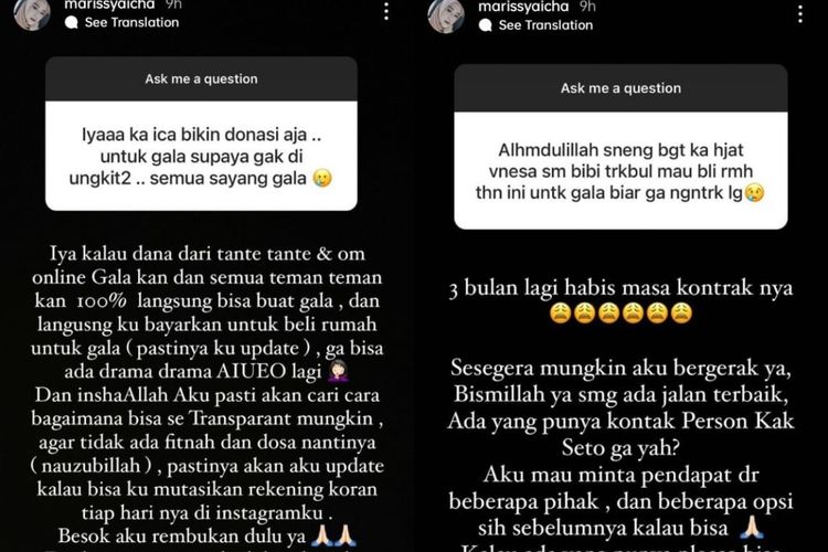 Instagram Story Marissya Icha soal penggalangan dana rumah untuk Gala, anak Vanessa Angel.