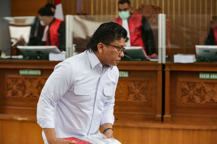 Former Indonesian police inspector general Ferdy Sambo (pictured) is charged with life imprisonment during a trial of the premeditated murder case of Brigadier J at a Jakarta court on Tuesday, January 17, 2023.