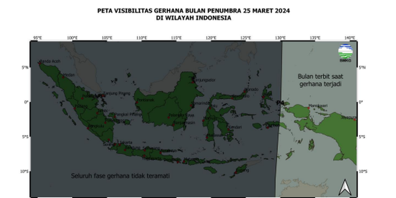 Peta Gerhana Bulan Penumbra 25 Maret 2024 untuk pengamat di Indonesia