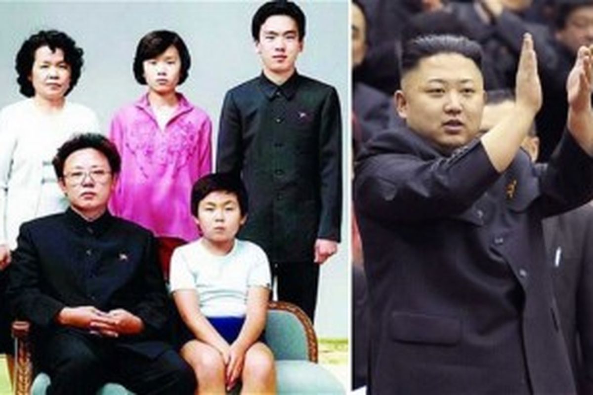 Kim Jong Il (depan kiri), putra bungsunya Kim Jong Un (kanan depan), di baris kedua (dari kiri);  istri keempatnya Kim Ok, saudara perempuannya, Kim Kyong-hui dan suaminya, Jang Song-Thaek.