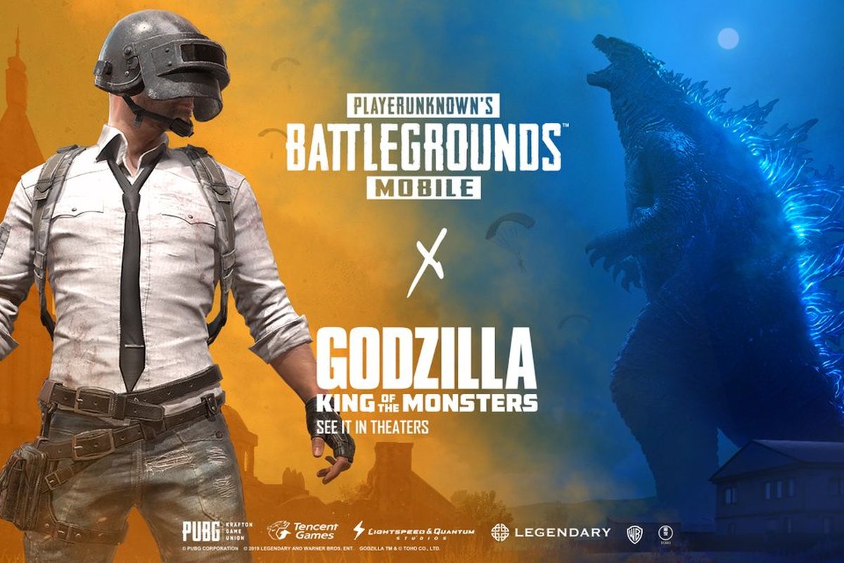 Ilustrasi poster PUBG Mobile dengna Godzilla