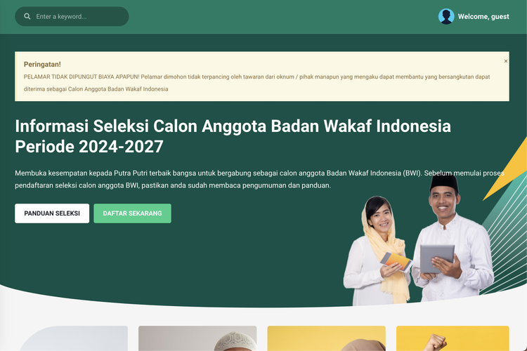 Tangkapan layar informasi seleksi calon anggota Badan Wakaf Indonesia.