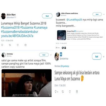 Tangkapan layar warganet tentang make up Luna Maya di film Suzanna: Bernapas Dalam Kubur
