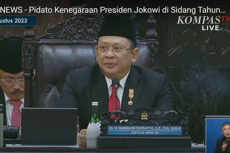 Ketua MPR Bambang Soesatyo berpidato dalam Sidang Tahunan MPR dan Sidang Bersama DPR-DPD 2023, Rabu (16/7/2023).