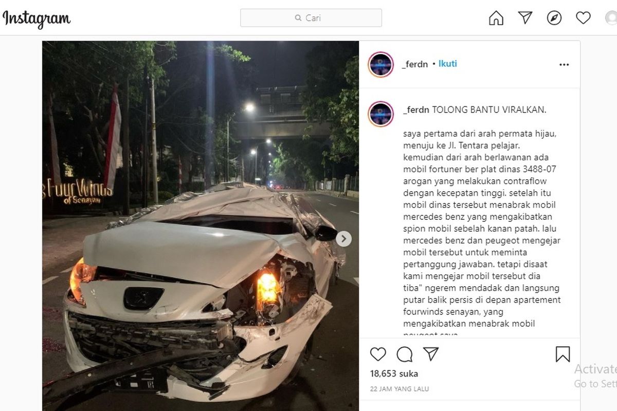 Ilustrasi Peugeot ditabrak Fortuner lawan arah