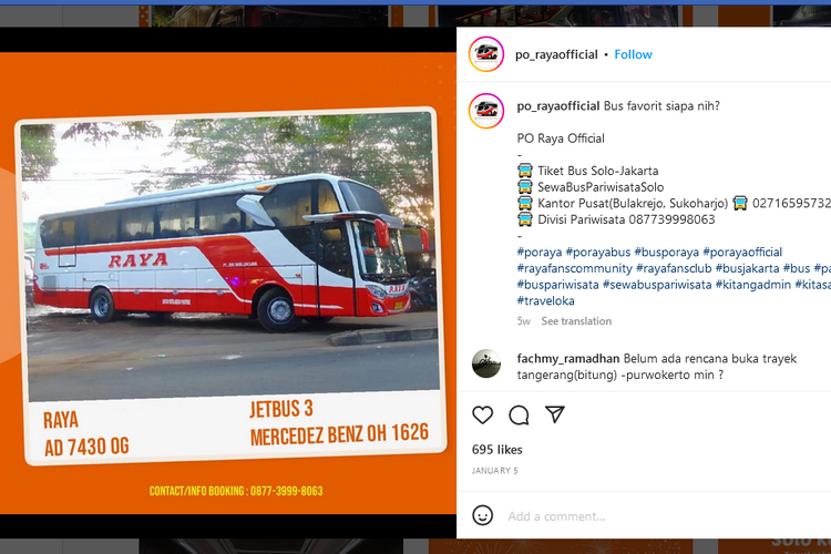 Bus PO Raya dengan bodi Jetbus