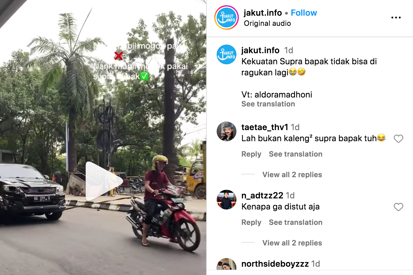 Viral, Video Honda Supra Derek Toyota Fortuner Mogok