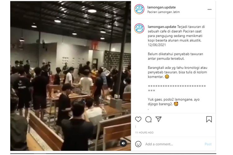 Viral video aksi tawuran di salah satu kafe di Lamongan