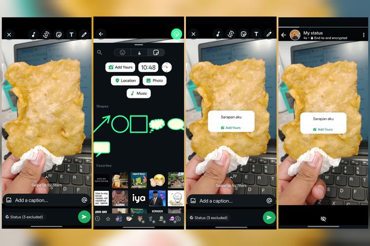Fitur stiker add yours di aplikasi WhatsApp untuk status WA.