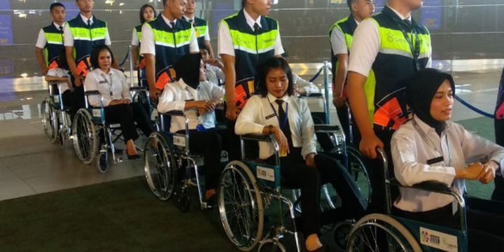 Simulasi untuk Asian Para Games 2018 dilakukan pihak Bandara Soekarno-Hatta, pada Selasa (25/9/2018) siang.