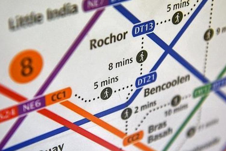 Peta baru MRT Singapura dilengkapi dengan informasi waktu jalan kaki.