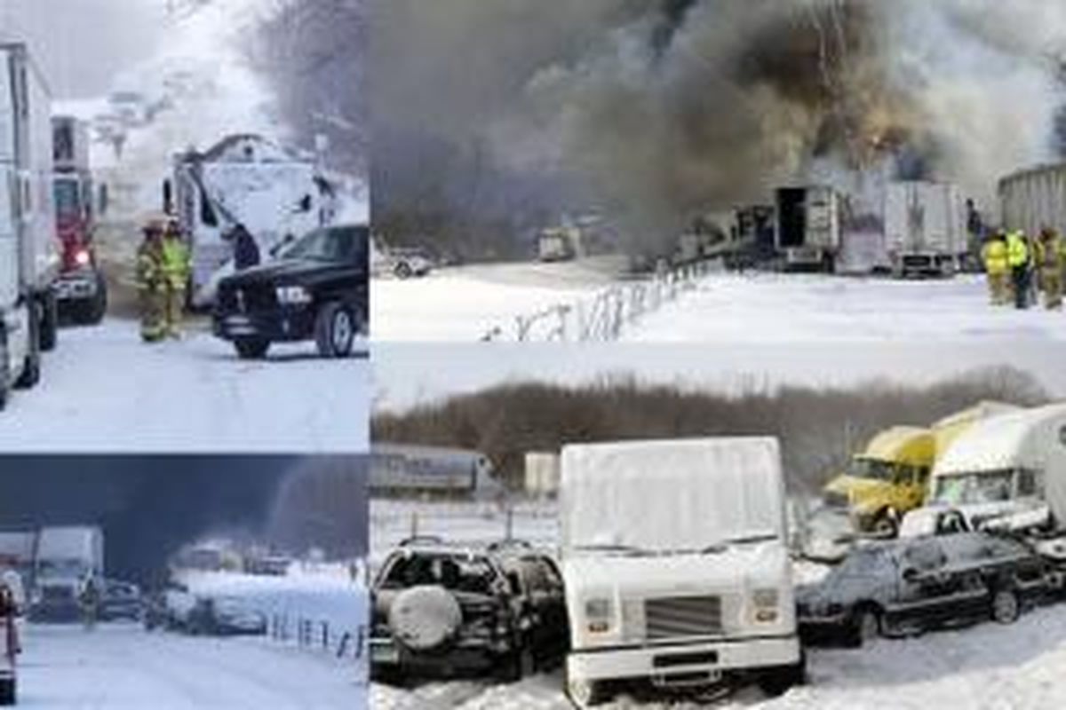 Kecelakaan mengerikan yang melibatkan 193 kendaraan terjadi di Kalamazzo County, Michigan, Amerika Serikat pada Jumat (9/1/2015) 