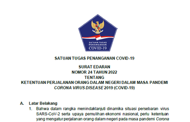 Tangkapan layar SE Satgas Nomor 24/2022.