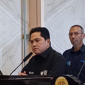 Menteri BUMN Erick Thohir di Kejaksaan Agung, Jakarta, Selasa (3/10/2023).