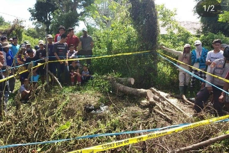 Lokasi penemuan tengkorak berjenis kelamin perempuan di Desa Sungai Bakau, Kecamatan Kurau, Kabupaten Tanah Laut, Kalimantan Selatan, Rabu (29/7/2020).