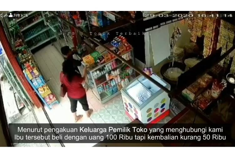 Rekaman CCTV aksi pelaku penipuan di warung sembako di Bekasi