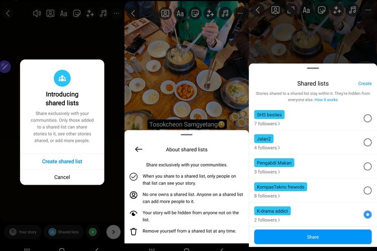 Fitur Baru Instagram Shared List Bisa Dicoba di Indonesia. Fitur Shared List memungkinkan pengguna membagikan IG Story ke banyak circle pertemanan yang berbeda.