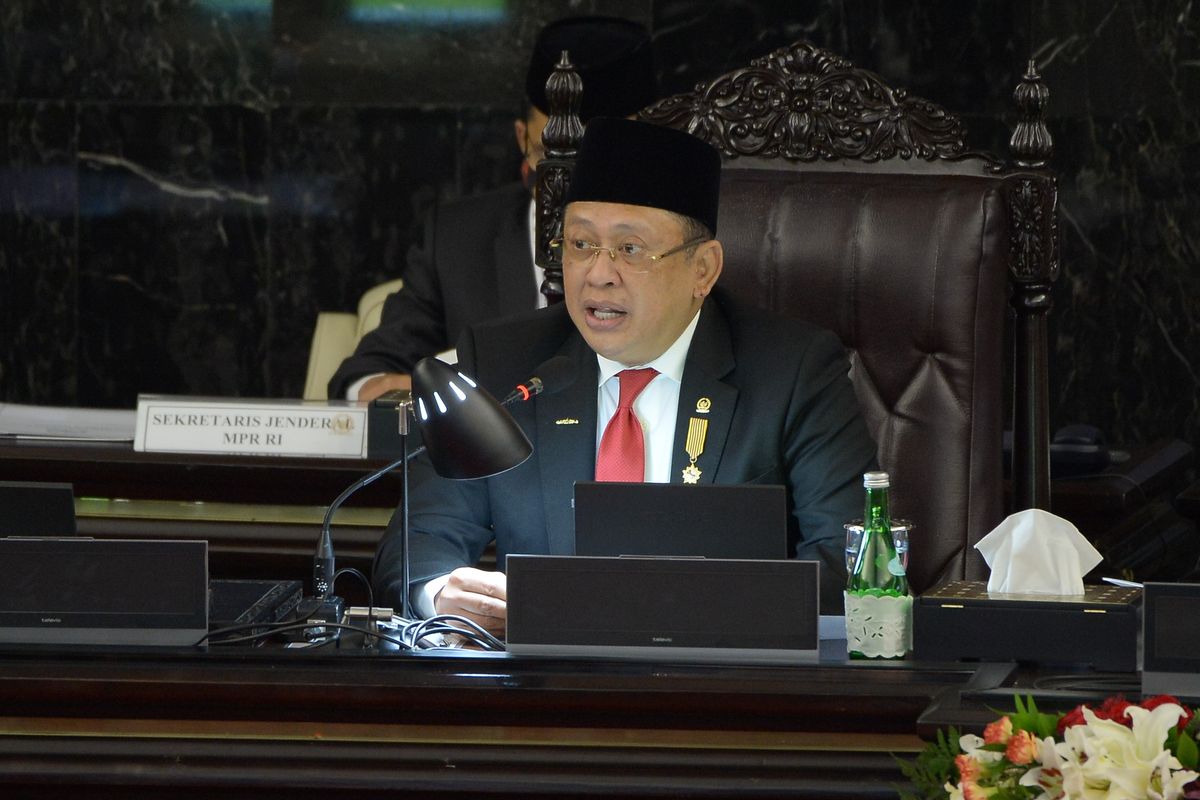 People?s Consultative Assembly Speaker Bambang Soesatyo during the annual session of 2020 at the parliamentary complex in Senayan, August 14, 2020. 