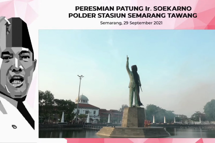 Patung Bung Karno di Polder Stasiun Semarang Tawang yang diresmikan Ketua Umum PDI-P Megawati Soekarnoputri, Rabu (29/9/2021) sore. 