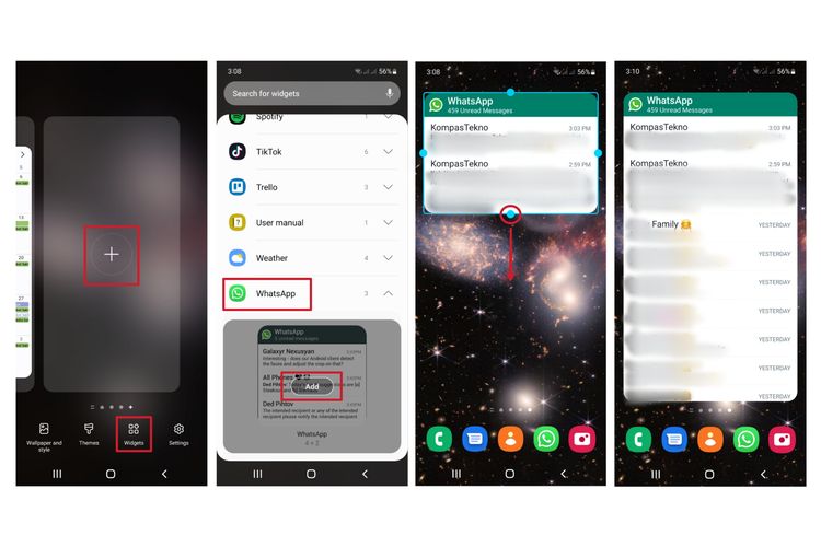 Cara menambahkan widget WhatsApp, untuk membaca pesan WhatsApp tanpa membuka aplikasi WhatsApp.