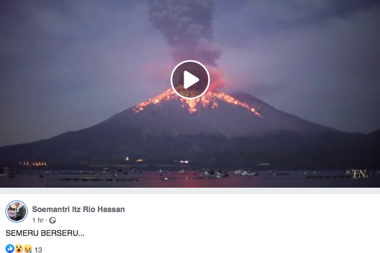 Tangkapan layar video hoaks erupsi Gunung Semeru.