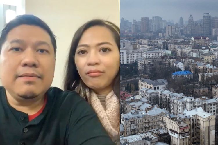 Pasangan WNI Denny Fachry dan Vanda Sakina mengungsi ke kantor Kedutaan Besar RI di Kiev, pasca-serangan Rusia ke Ukraina.

