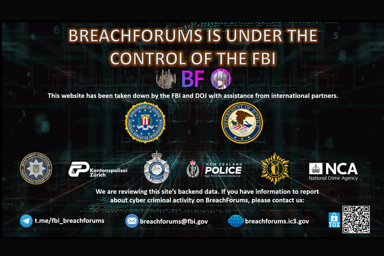 Tangkapan layar situs BreachForums ditutup dan diambil alih oleh FBI, Rabu (15/5/2024).