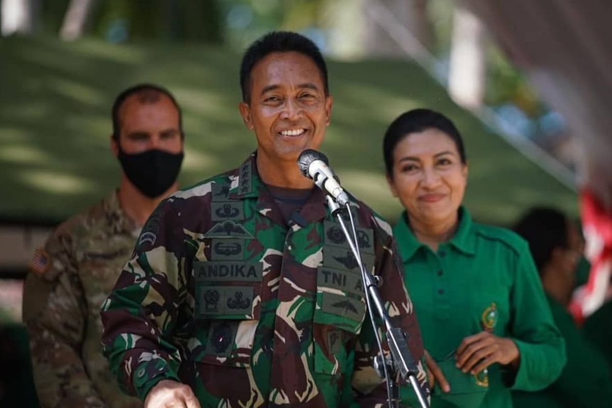 Kepala Staf Angkatan Darat (KSAD) Jenderal TNI Andika Perkasa meninjau langsung latihan gabungan Garuda Shield ke-15 Tahun 2021 antara TNI AD dan US Army di Makalisung, Minahasa Utara, Sulawesi Utara. Senin, (9/8/2021).