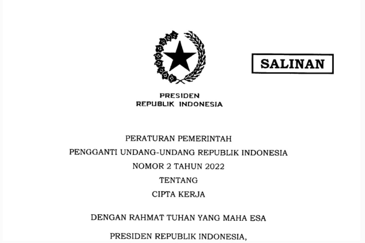 Salah satu isi dari Perppu Nomor 2 Tahun 2022 tentang Cipta Kerja adalah mengatur pemberian pesaongon bagi pekerja yang mengalami PHK.