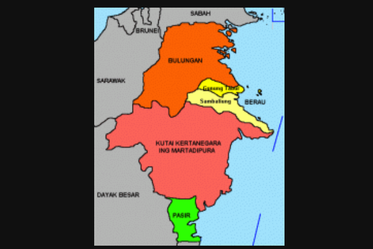 Peta Kerajaan Kutai. Masa Kejayaan Kerajaan Kutai pada pemerintahan Mulawarman.