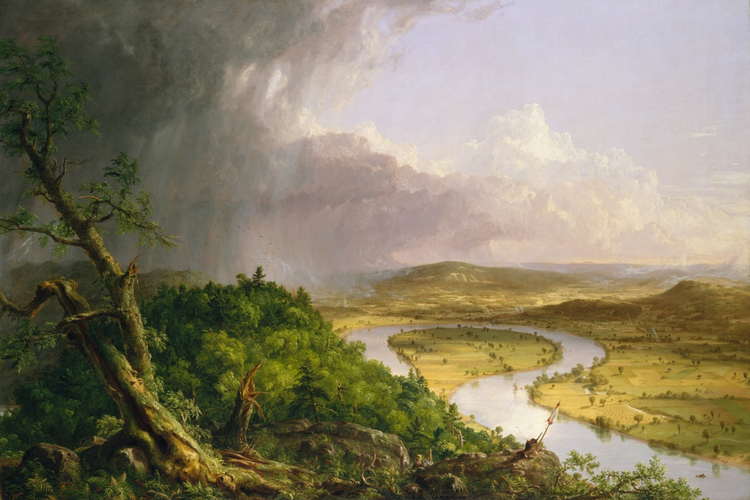 Lukisan Thomas Cole: Pemandangan dari Gunung Holyoke, Northampton, Massachusetts, setelah Badai Petir?The Oxbow.