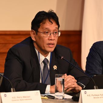 Menteri Keuangan Purbaya Yudhi Sadewa dalam pertemuan antara pemerintah Indonesia dan S&P di Washington DC, Amerika Serikat, Selasa (14/4/2026)