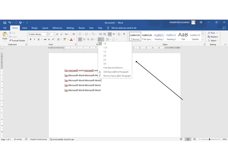 cara atur spasi di word 