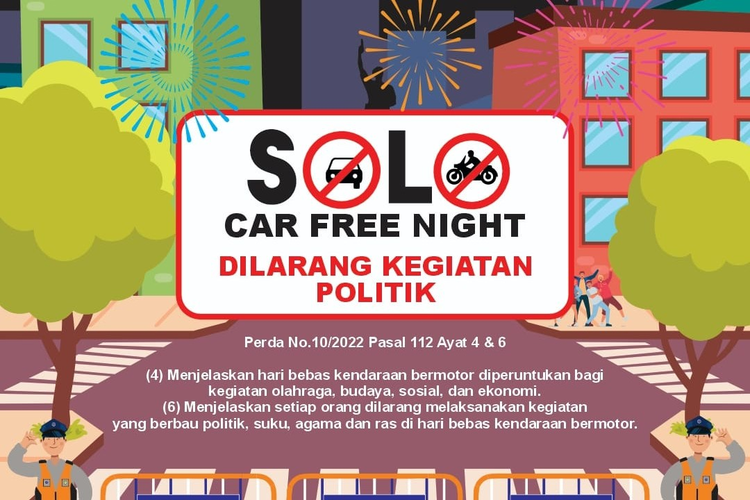 Leaflet berisi informasi tentang larangan CFN Jalan Slamet Riyadi Solo, Jawa Tengah dilarang untuk kegiatan kampanye.
