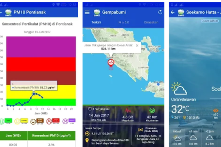 Tangkapan layar aplikasi Info BMKG