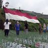 HUT RI Ke-77, Puluhan Petani Lereng Merbabu Kibarkan Bendera Merah Putih Raksasa di Sawah
