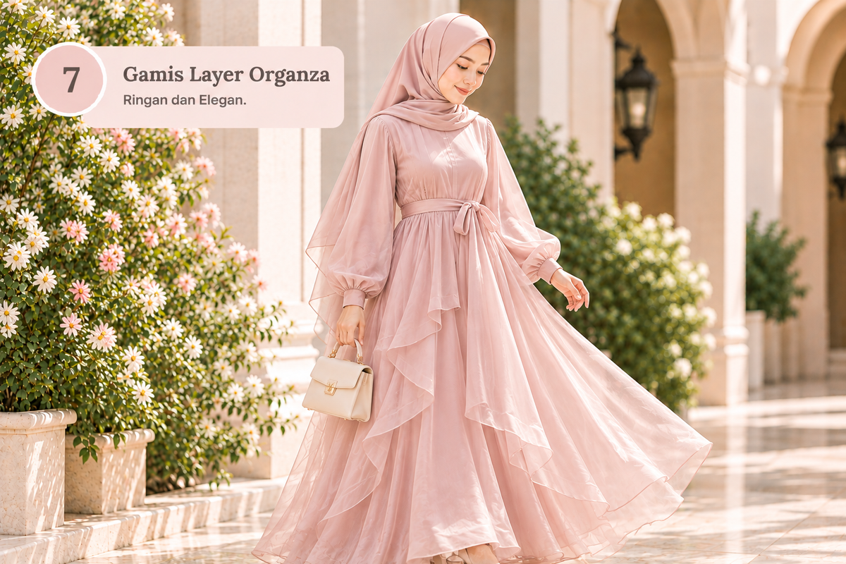 Gamis Layer Organza, ringan dan elegan