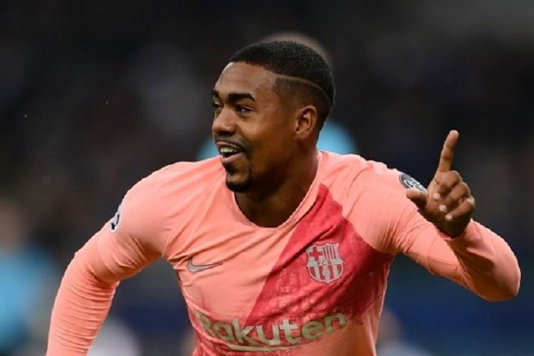 Malcom melakukan selebrasi pada laga Inter Milan vs Barcelona di Stadion Giuseppe Meazza dalam lanjutan Liga Champions, 6 November 2018. 