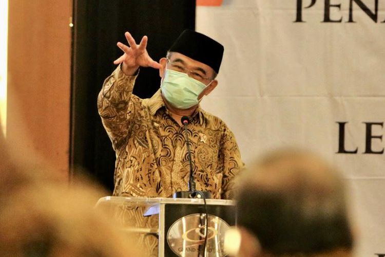 Indonesia?s Coordinating Human Development and Culture Minister Muhadjir Effendy speaks during an event in Jakarta, Wednesday, March 31, 2021. 