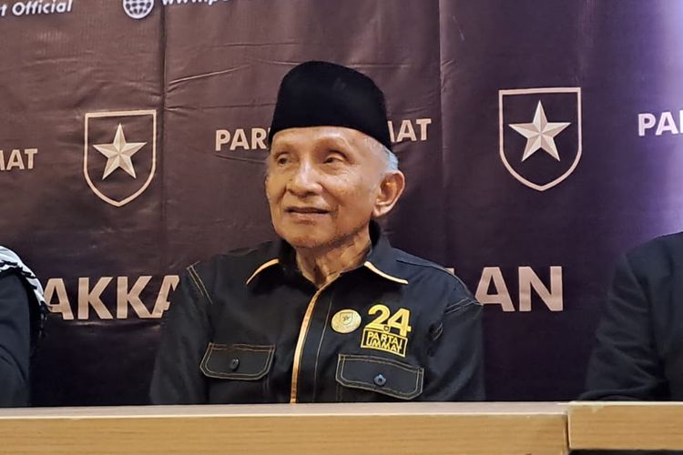 Ketua Majelis Syura Partai Ummat Amien Rais saat ditemui di Asrama Haji Pondok Gede, Jakarta Timur, Senin (13/2/2023). 