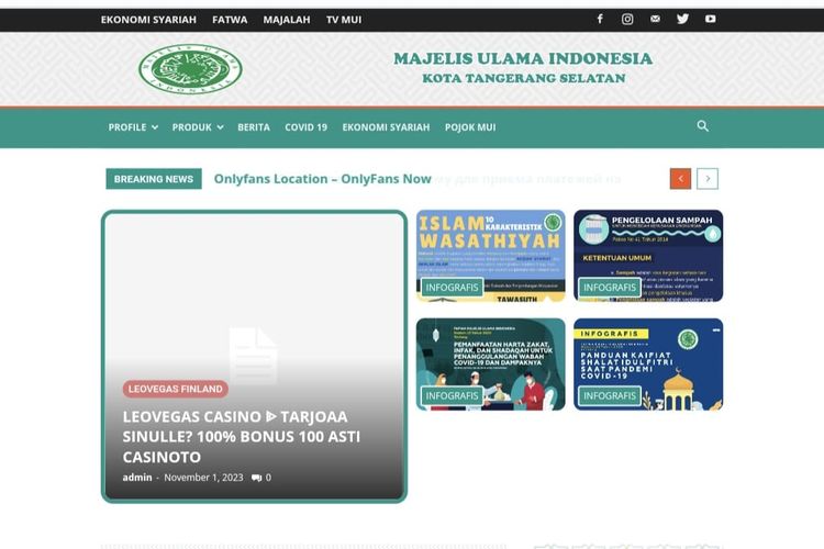 Situs web Majelis Ulama Indonesia Tangerang Selatan, www.muitangsel.or.id, diretas. Situs web itu tiba-tiba mempromosikan konten porno dan kasino.