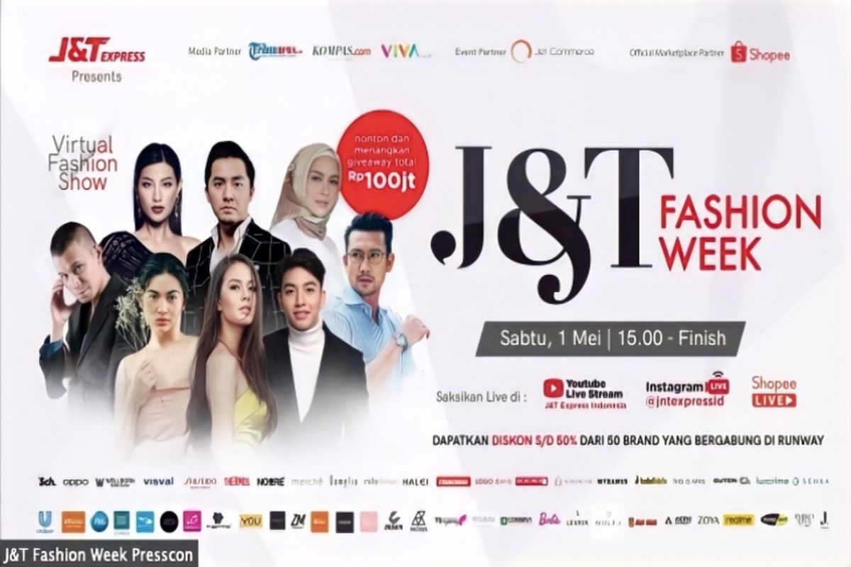 J&T Express akan menggelar fashion show bertajuk ?J&T Fashion Week? secara virtual melalui akun Instagram @jntexpressid, YouTube J&T Express Indonesia, dan ShopeeLive, Sabtu (1/5/2021).