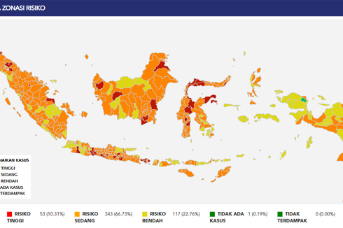Zona Merah Covid-19 Indonesia Turun Drastis, dari 131 Jadi 53 Kabupaten/Kota