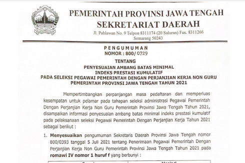 Perhatikan, IPK Minimal PPPK Non-guru Provinsi Jawa Tengah Disesuaikan