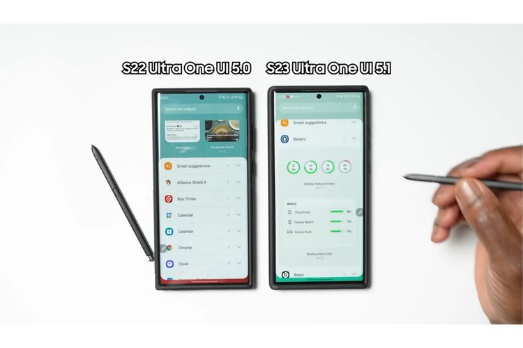 Desain widget baterai yang baru di OneUI 5.1 dapat mendampilkan level baterai pada berbagai perangkat Galaxy pengguna.
