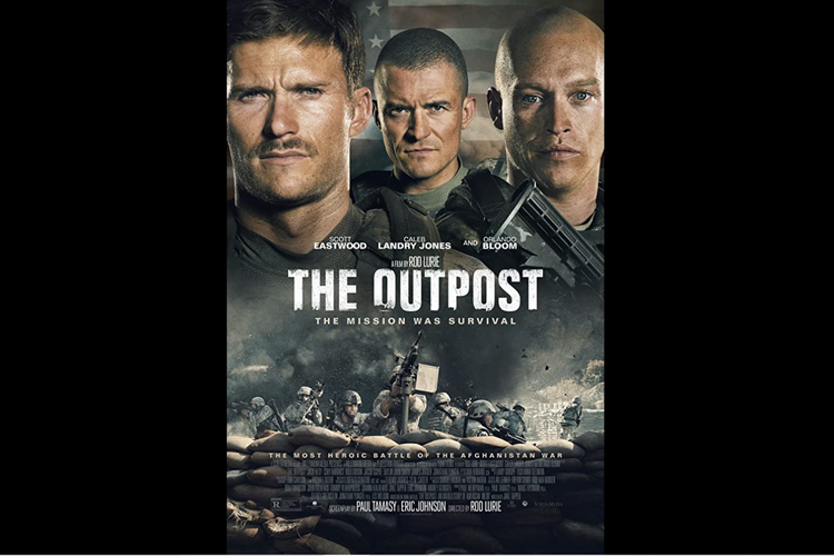 Orlando Bloom, Scott Eastwood, dan Caleb Landry Jones dalam film drama aksi The Outpost (2020).